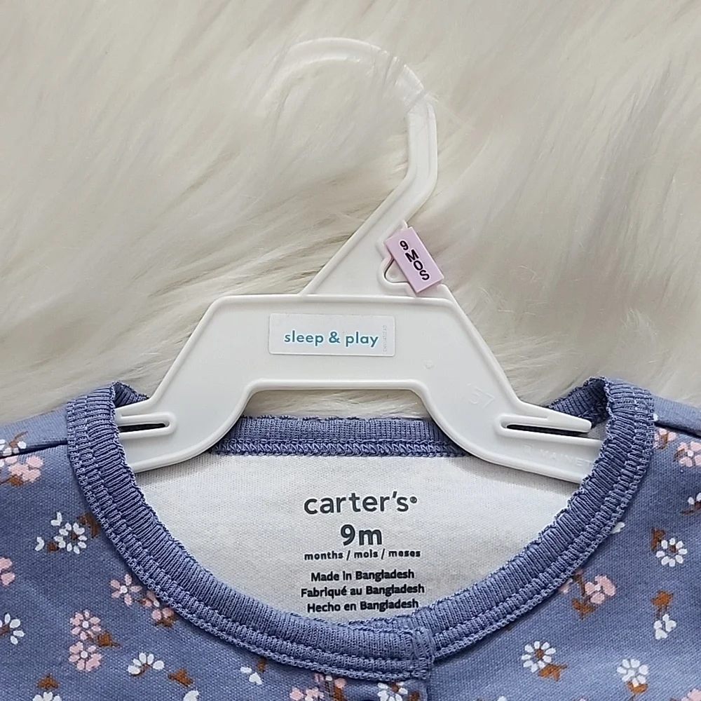 Carter's Sleep & Play Button Up Footed Onesie Denim Blue w/ Flowers New w/ Tags